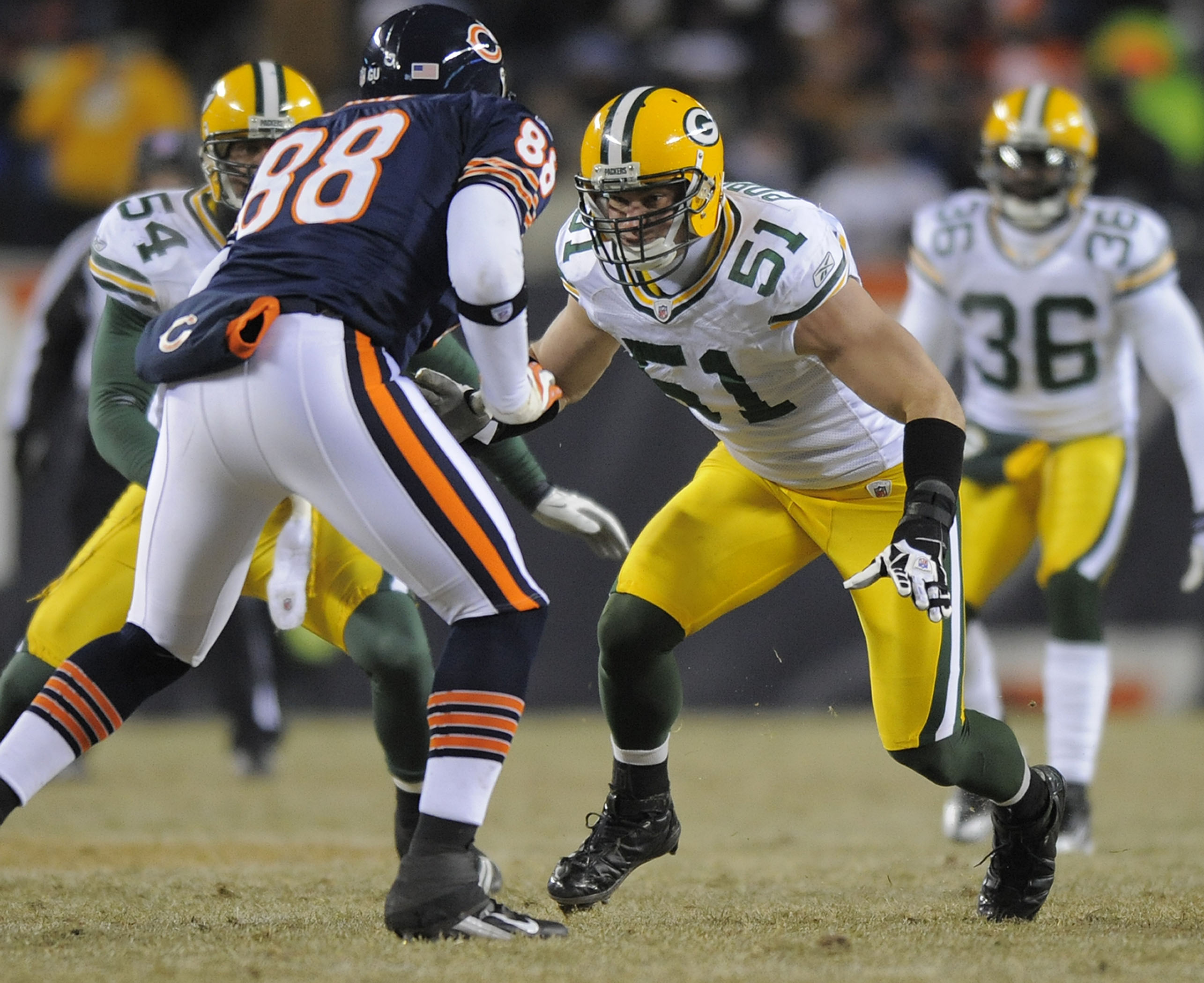 BRADY POPPINGA, Of The Green Bay Packers , In Action  During The Packers  Game Against The Chicago Bears On December 21, 2008 In Chicago, IL...Bears Win 20-17